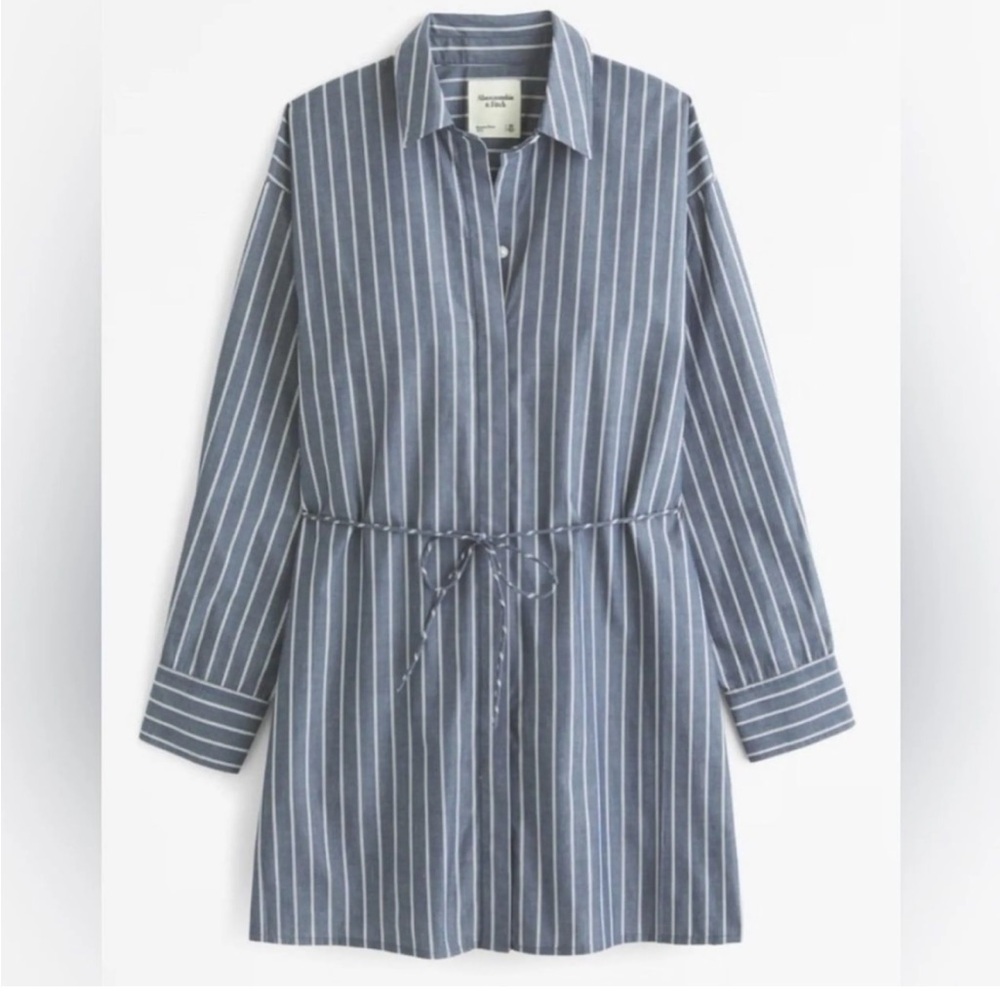 NWOT Abercrombie & Fitch Navy and White Striped Poplin Tunic/Shirt Dress
